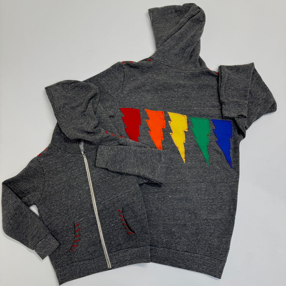 Adult RAINBOW LIGHTNING Vintage Grey Zip-Up Hooded Sweatshirt