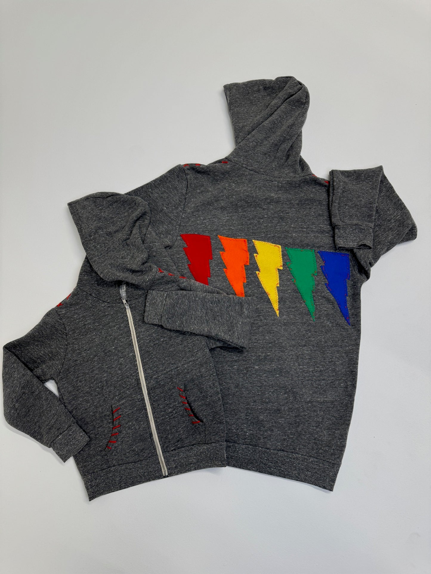 Adult RAINBOW LIGHTNING Vintage Grey Zip-Up Hooded Sweatshirt