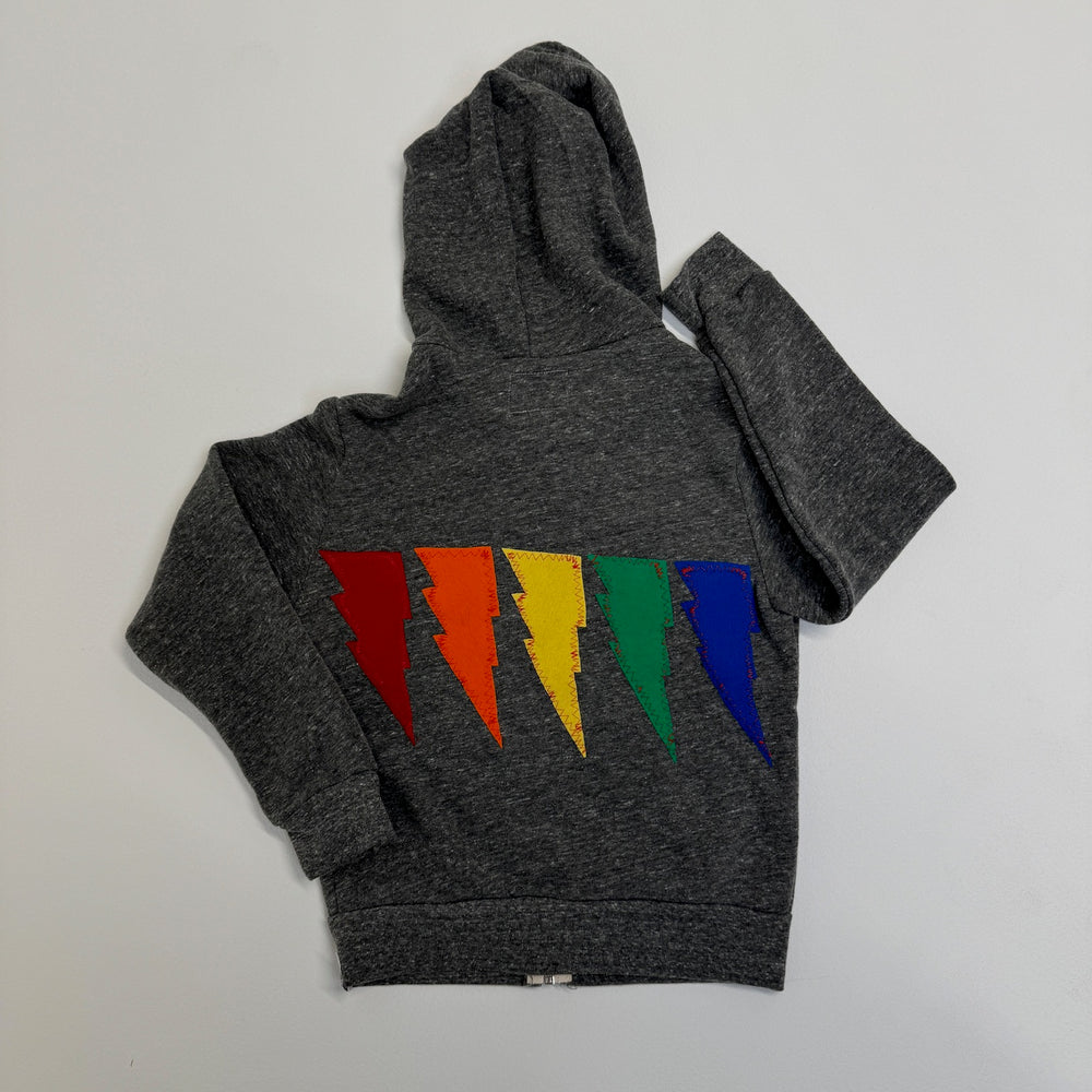 Kid's RAINBOW LIGHTNING Vintage Grey Zip-Up Hooded Sweatshirt