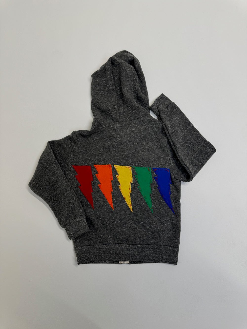 Kid's RAINBOW LIGHTNING Vintage Grey Zip-Up Hooded Sweatshirt