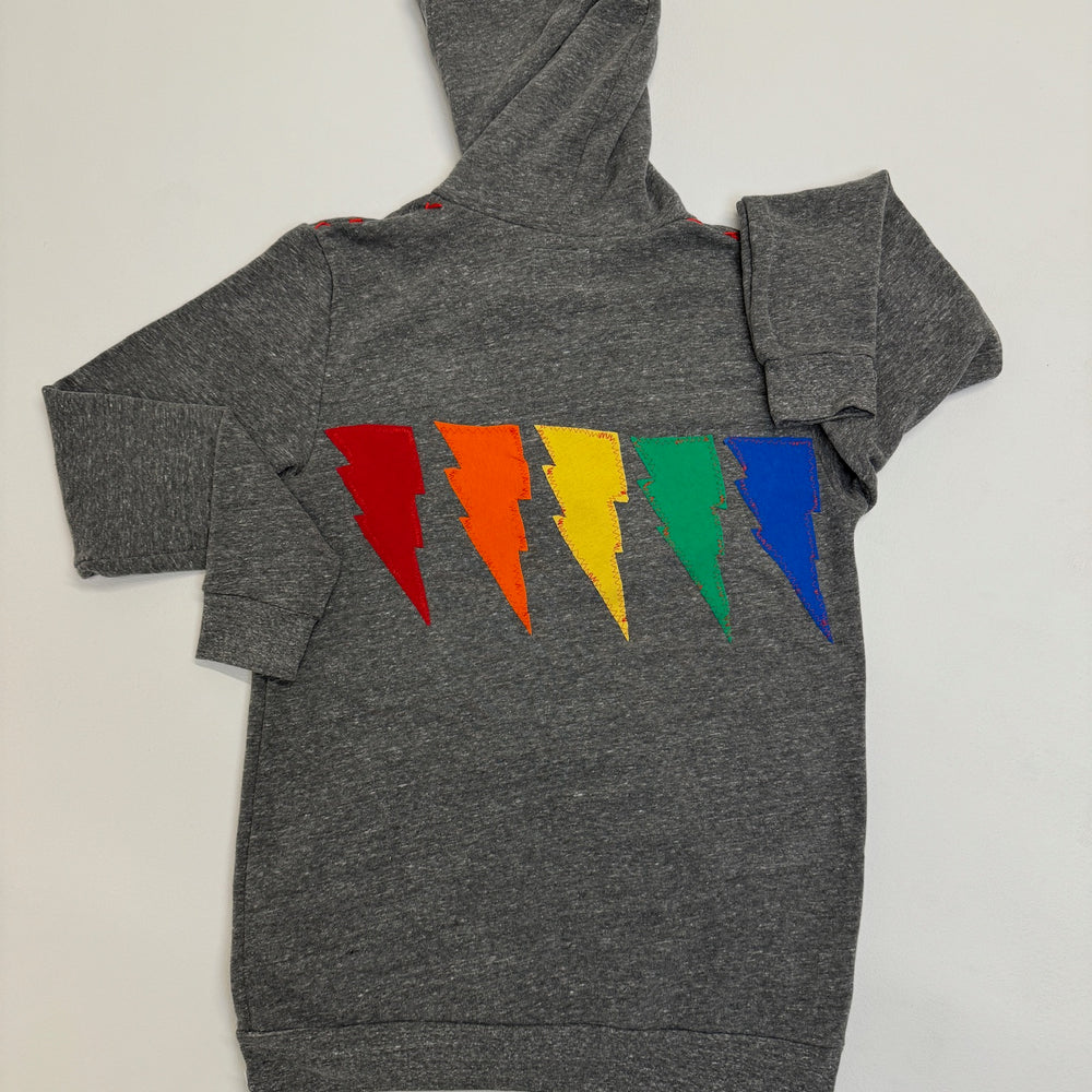 Adult RAINBOW LIGHTNING Vintage Grey Zip-Up Hooded Sweatshirt