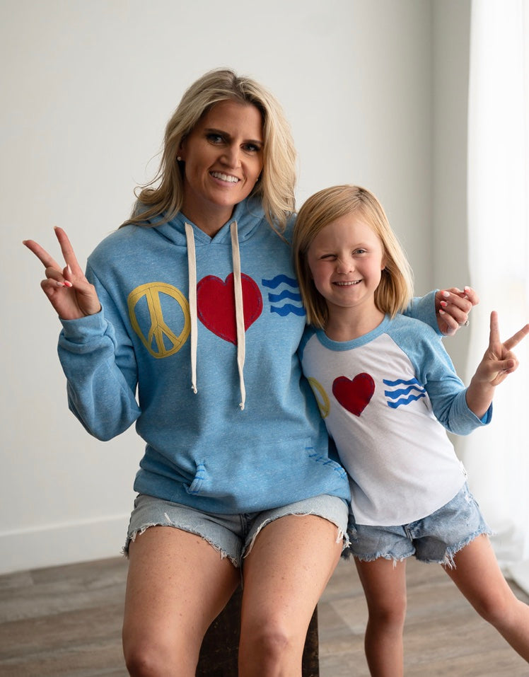 Kid's PEACE LOVE WAVES Raglan  T-Shirt