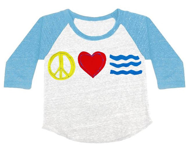 Kid's PEACE LOVE WAVES Raglan  T-Shirt